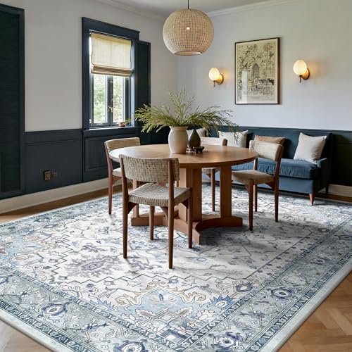 8x10 Area Rugs for Living Room - Washable Rug Vintage Distress Boho Medallion Rugs for Bedroom, Soft Non-Slip Backing Low Pile Carpet for Dining Room Office Nursery Home, Blue Grey Purple - Image 4