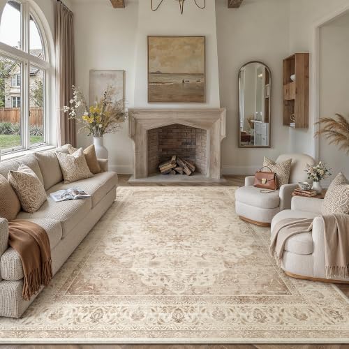 8x10 Beige Washable Area Rug Non Slip Vintage Carpet by WondRg