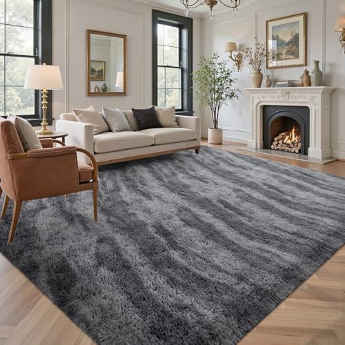 Area Rugs for Living Room 8x10 Feet, Soft Fluffy Shagg Plush Bedroom Rug Non-Slip,Large Carpet for Nursery Kids Dorm Home Decor Zebra Grey by Lo%CC%80utiRootHome