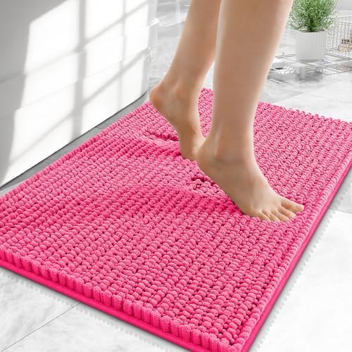OLANLY Thick Chenille Small Bathroom Rugs Mats 24x16, Hot Pink by OLANLY