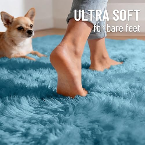 OLANLY 9x12 Machine Washable Large Area Rugs for Living Room, Bedroom, Soft Fluffy Shaggy Bedside Rug, Indoor Floor Carpet for Kids Girls and Boys, Dorms, Nursery, Home Decor Aesthetic, Slate Blue - Image 4