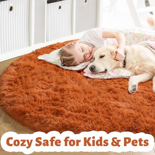 Amdrebio Burnt Orange Shag Plush Big Round Rug 6Ft for Bedroom Living Room - Image 2