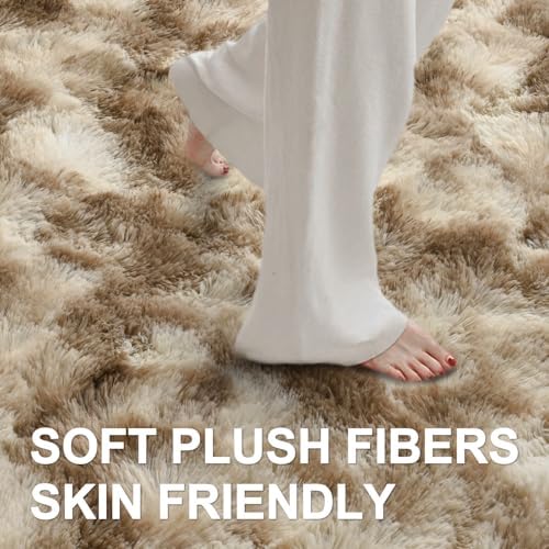 8x10 Ft Extra Large Shag Rugs for Living Room, Tie Dyed Ultra Soft Fluffy Furry Area Rugs for Bedroom Indoor Floor, Aesthetic Carpet for Kids Home Decor (Khaki) - Image 4