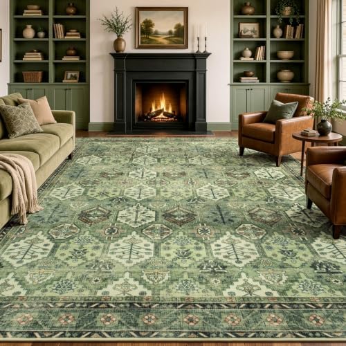8x10 Area Rugs for Living Room Bedroom, Vintage Distressed Light Green by Lofus