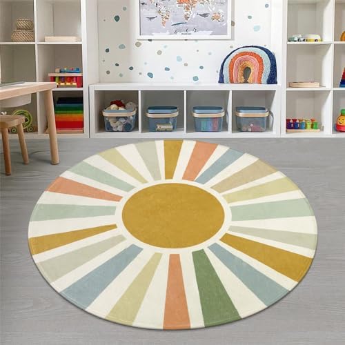 STARUIA Boho Sun Round Area Rug for Living Room, 6 Ft Washable Nursery Rug for Playroom, Colorful Circle Rugs for Kids Bedroom, Non-Slip Circluar Carpet Soft Large Kid Rug for Classroom Dorm - Image 3
