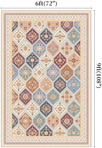 6x9 Area Rugs for Living Room, Soft Non-Slip Vintage Boho Moroccan, Low-Pile Printed Washable Rug Carpet for Living Room, Bedroom, Dining Room, Playroom-Multi - Image 2