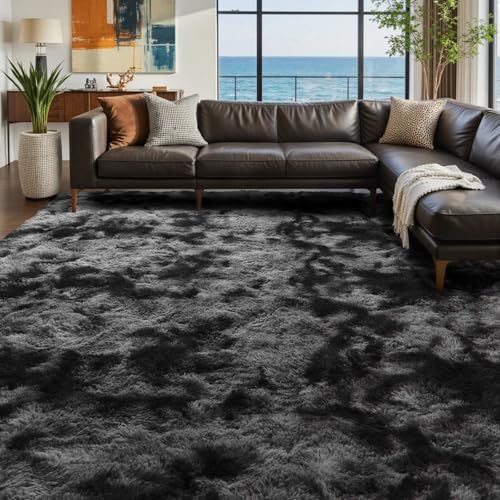 9x12 Ft Extra Large Shag Rugs for Living Room, Tie Dyed Ultra Soft Fluffy Furry Area Rugs for Bedroom Indoor Floor, Aesthetic Carpet for Kids Home Decor (Dark Grey) - Image 2