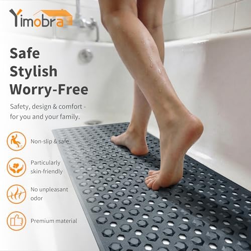 Yimobra Bathtub Mat Non Slip, 34.5"X15.5" Long Shower Mat for Inside Shower, Machine Washable Bath Mat with Drain Holes & Strong Suction Cups, Soft on Feet, Bathroom Essentials, Dark Grey - Image 3