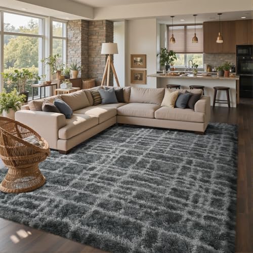 9x12 Ft Extra Large Shag Rugs for Living Room, Ultra Soft Fluffy Furry Area Rugs for Bedroom Indoor Floor, Aesthetic Carpet for Kids Home Decor (Grey) by Cuzwlovita