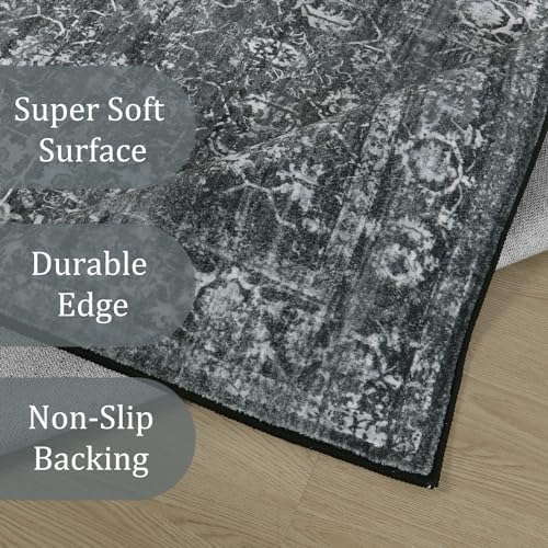 Morebes Vintage 8x10 Area Rugs for Living Room, Washable Black Rugs for Bedroom Farmhouse Non-Slip, Soft Distressed Indoor Floor Boho Carpet for Dining Room Playroom Home Office - Image 2