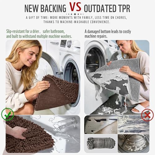 Yimobra Bathroom Runner Rug 55x24 Inch - Extra Long Non Slip Chenille Bath Mat, Soft & Absorbent, Machine Washable Shaggy Hallway Carpet for Vanity Tub Shower, Brown Home Decor Accessories - Image 3
