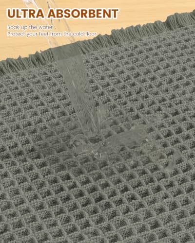 Smiry Waffle Bath Mat 36X24, Extra Soft Absorbent Bathroom Rugs, Green - Image 4