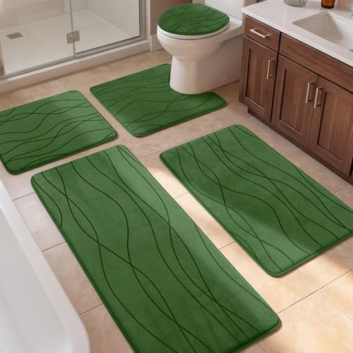 YIHOUSE Bathroom Rugs Set 5 Piece, Memory Foam Bath Mat Green by YIHOUSE