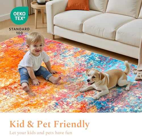 Rugflix 3x5 Entrance Rugs, Washable Colorful Rainbow Entry Small Rug - Image 5
