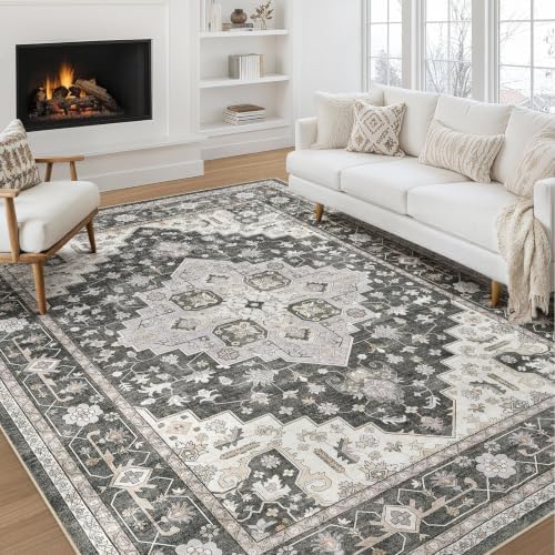 Area Rugs 9x12 Living Room: Washable Vintage Gray Taupe Rug by ZUNTKON
