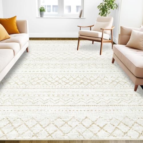 Area Rug Living Room Rugs 5x7 - Large Soft Boho Geometric Rugs, Non-Slip Foldable Washable Area Rug Non Shedding Morden Indoor Floor Carpet for Living Bedroom Office Dining Room (Beige,5' x 7') by AOYAOMI