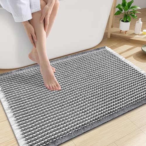 Smiry Waffle Bath Mat 47X32, Soft Absorbent Bathroom Rug, Darkgrey & Cream by Smiry