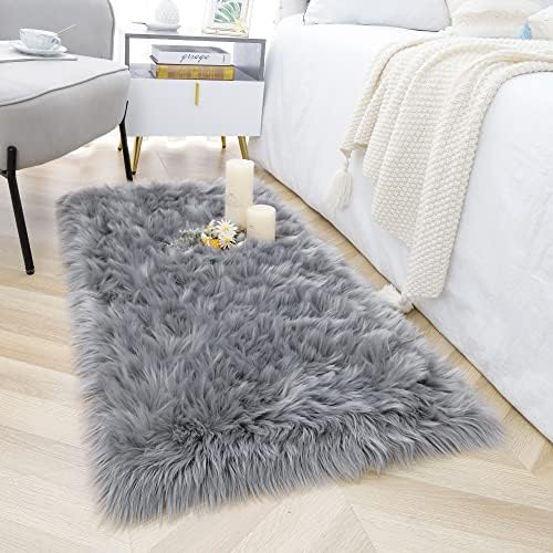 2x4 Grey Faux Fur Runner Rug Fluffy Soft Washable for Bedroom Dorm Hallway by ModernHomeDecor