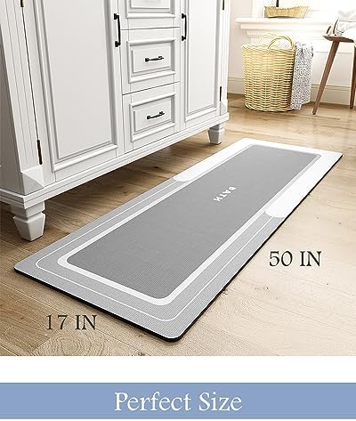 MontVoo-Bath Mat Rug Runner Long Bathroom Mat Non Slip Super Absorbent Stain Resistant Quick Dry Thin Bathroom Rug Fit Under Door-Bath Mats for Bathroom Floor Bathtub Vanity-Bathmat 17"x50" Grey - Image 2