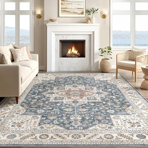 cotiled 12x15 Area Rug for Living Room, Washable, Traditional, Vintage Blue - Image 5