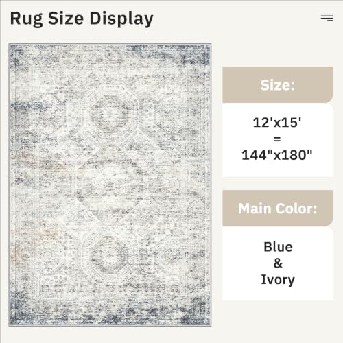 Soalmost 12x15 Area Rugs for Living Room Washable Rug Non-Slip Blue/Ivory - Image 4
