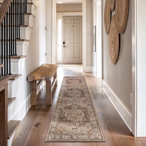 Rugshop Traditional Medallion Washable Non-Slip Runner Rug, 2'x10' Brown - Image 6