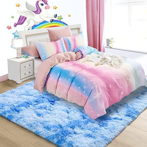 5x7 Tie-Dyed Blue Fluffy Soft Area Rug Non-Slip for Kids Bedroom Nursery - Image 2