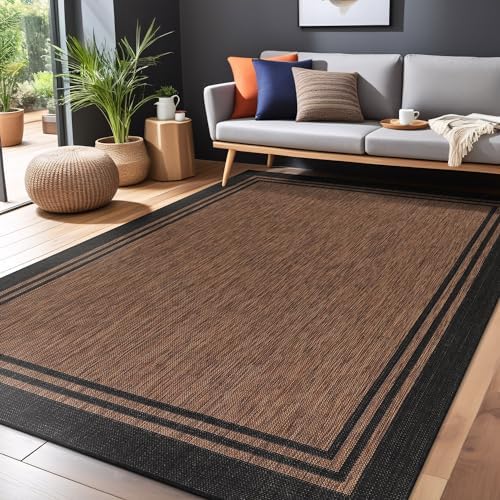 Luul Home Bordered Outdoor Rug 8x10 Washable Outside Carpet for Indoor Patio Porch Waterproof Easy Cleaning Non Shedding Area Rugs Nut Brown 8 x 10 - Image 5