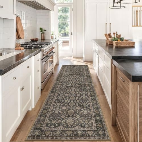 KUTA Vintage Wide Runners for Hallways 3x8 ft Brown Washable Kitchen Runner - Image 2
