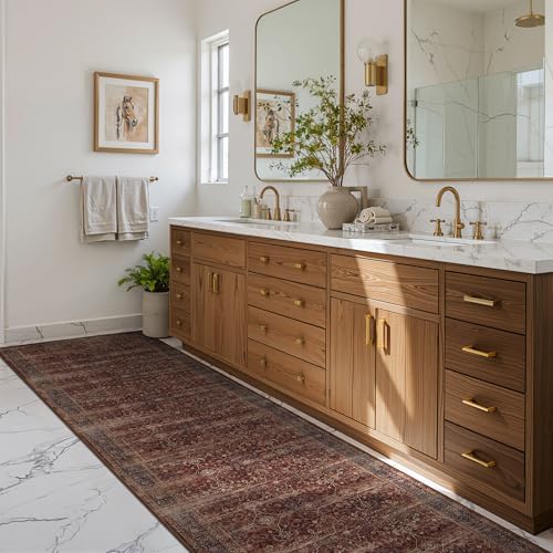 Vintage 2x8 Kitchen Runners Brick Red, Washable Non Slip Runner Rug for Hallway Entryway, Ultra Thin Low Pile Print Carpet Runner for Bathroom/Mudroom/Corridor/Laundry Room, Rustic Farmhouse - Image 3