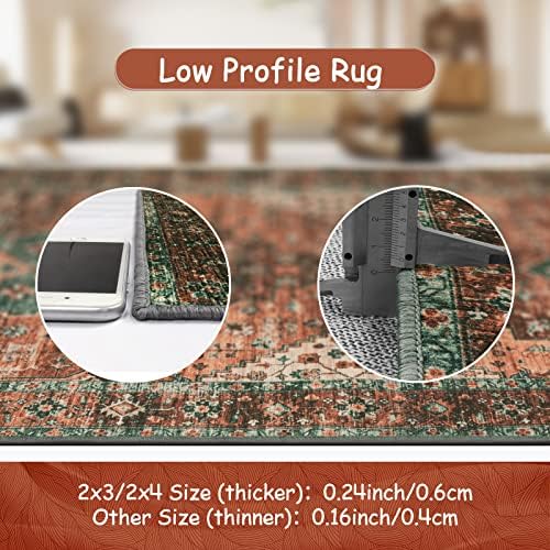 Moynesa Ultra-Thin Washable Runner Rug - 2x4 Laundry Room Rug Runners for Kitchen Non-Slip, Vintage Stain Resistance Non Shedding Bedroom Carpet Runner for Bathroom Hallway, Brick Red - Image 5