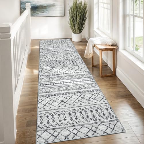 KUTA Moroccan Washable Runner Rug 2.6x8 Grey Boho Hallway Runners - Image 3