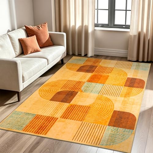 Modern Geometric Washable Large Entryway Rug Indoor, 3x5 Orange - Image 2