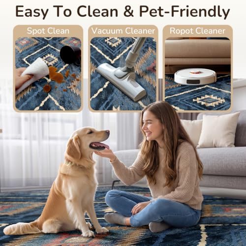 BESTSWEETIE 8'x10' Washable Area Rug for Living Room Bedroom Darkblue - Image 4