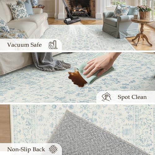PureCozy 6x9 Softer Blue Area Rug Washable Non Slip Living Room Carpet - Image 5