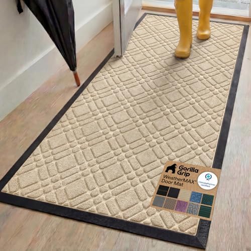 GORILLA GRIP WeatherMAX Door Mat, Indoor Outdoor Use, 72x24, Latte Modern by GorillaGrip