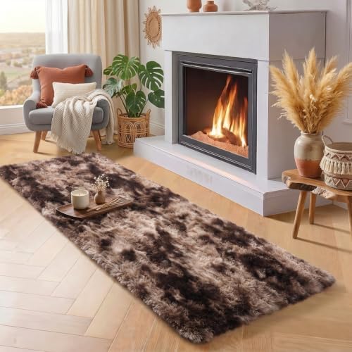 Runner Rugs for Bedroom 2x6, Fluffy Hallway Rug Chocolate Brown Bedside Rug - Image 2