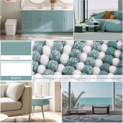 BSICPRO Bathroom Rugs Sets 2 Piece, Non Slip Striped Bath Mats, Sea Green - Image 2
