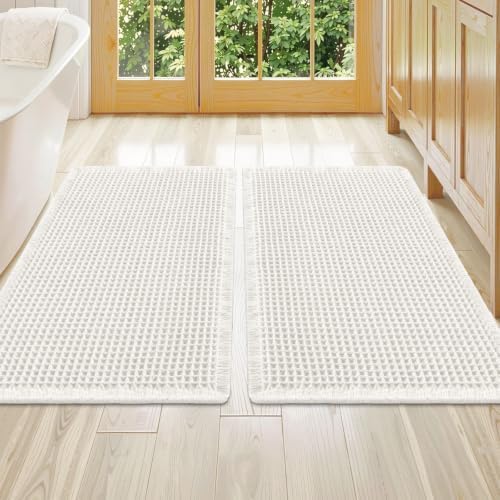 Smiry Waffle Bathroom Rugs Sets 2 Piece (36x24+36x24, White) by Smiry