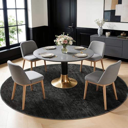 LIANLAM 6 FT Washable Rug, Black Solid Round Rugs for Living Room & Bedroom - Image 2