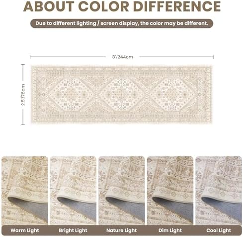 zesthome 2'6 x 8' Runner Rug Non Slip,Washable Kitchen Rugs,Beige - Image 2