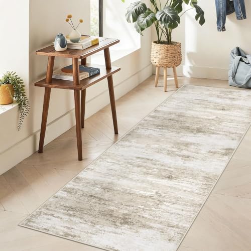 Washable 2x6 Runner Rug for Hallway: Kitchen Runner Non Slip Neutral Soft Abstract Modern Low Pile Stain Resistant Carpet Runner for Bedroom Beside Entryway Bathroom Laundry Indoor (Beige, 2'x6') - Image 4