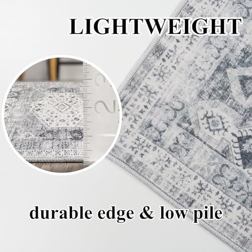 Washable 5x5 Area Rug Square - Vintage Living Room Bedroom Rugs with Non Slip Backing Indoor Durable Low Pile Carpet for Entryway Office Nursery Foldable Home Decor Floor Mat 5x5 Grey - Image 6