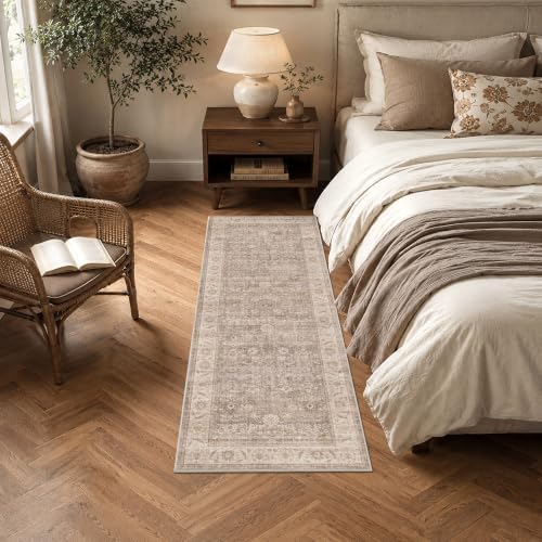 Washable 2x6 Kitchen Soft Runner Rug Vintage Light Taupe Throw Carpet - Image 4