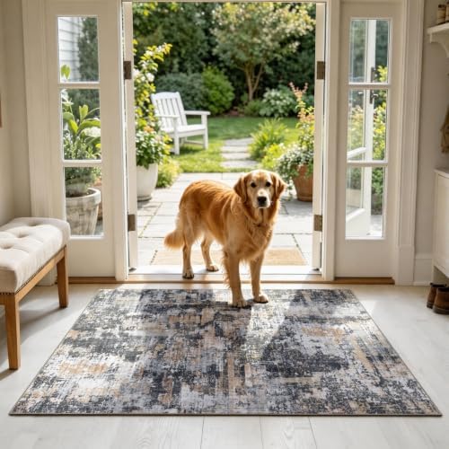 Sasttie 3x5 Entryway Area Rug, Modern Abstract Small Carpet, Black & Cream by SASTTIE