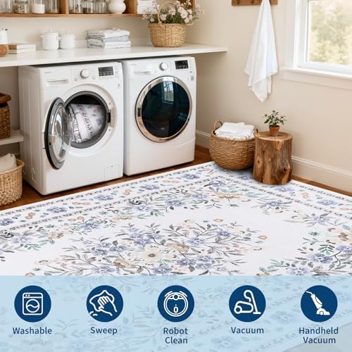 GarveeHome 3x5 Floral Rug for Nursery Vintage Flower Leaf Bordered Carpet - Image 4