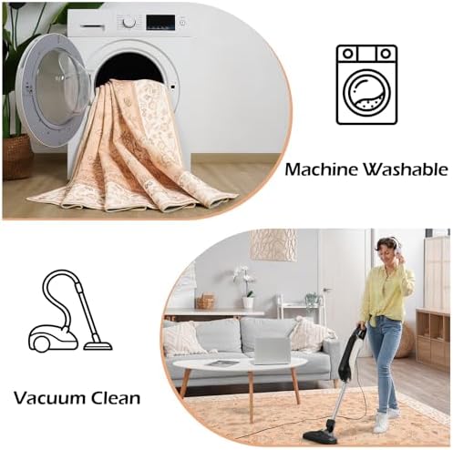 Goideal Peach Rug for Girls Room, 9x12 Floral Washable Area Rug Non Slip, Boho Low Pile Carpet with Rubber Backing for Bedroom Living Room Bathroom Playroom Nursery Office - Image 7