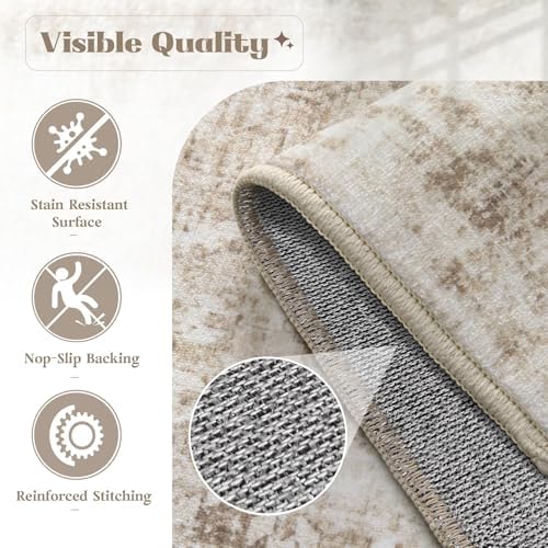 Area Rug 6x9 Washable Rug, Vintage Boho Medallion Rugs Non-Slip Soft Low Pile Large Distressed Rug Indoor Retro Carpet for Living Room Bedroom Dining Room Home Office (Brown, 6'x9') - Image 6