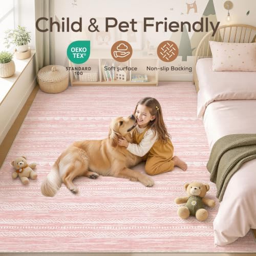 Nakagishi Boho 8x10 Area Rug Living Room Rugs Machine Washable Pink - Image 4