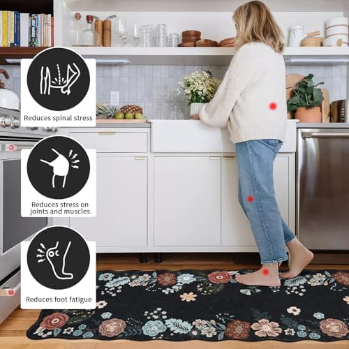 Homcomoda Kitchen Mats for Floor 3PC, Floral Washable Kitchen Rugs Non Slip Cushioned Comfort Standing Mat 20 "x32+20 "x47+20 "x59 - Image 4